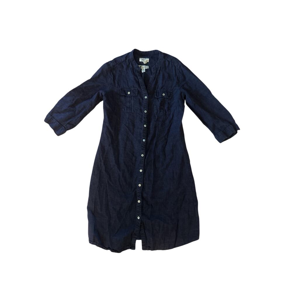 Women S Malvin Hamburg Germany I Love Linen Navy Button Shirt Dress Tunic